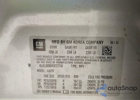 2014 Buick Encore Convenience z USA, uszkodzony, nr VIN KL4CJBSBXEB727740